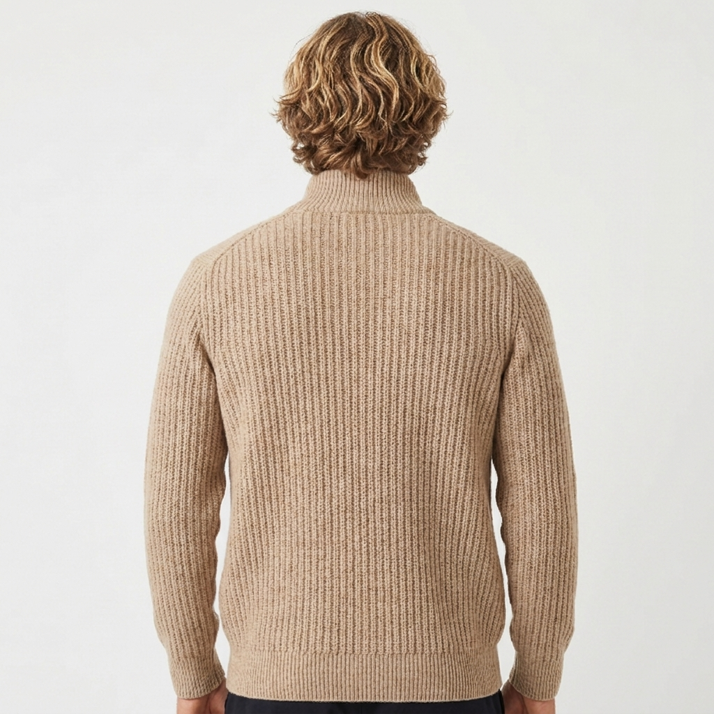 Men's Chunky Cardigan – Ribbed Zip-Up Funnel Neck Knit Jacket