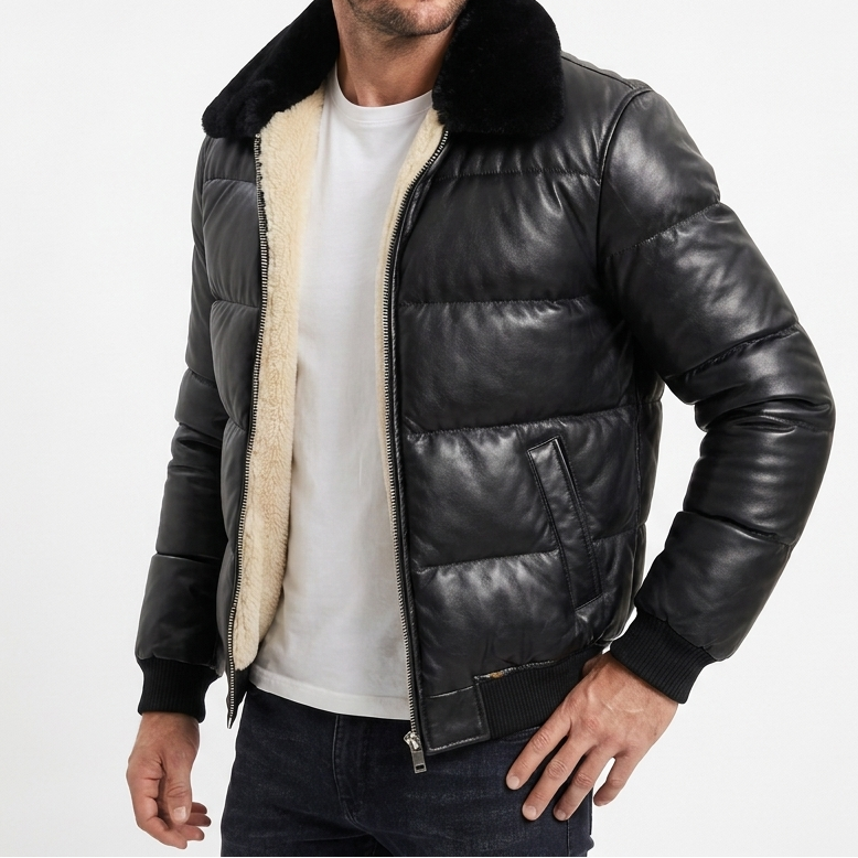 Mens Leather Jacket With Fur Inside – Quilted Bomber