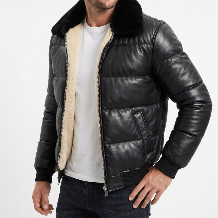 Mens Leather Jacket With Fur Inside – Quilted Bomber