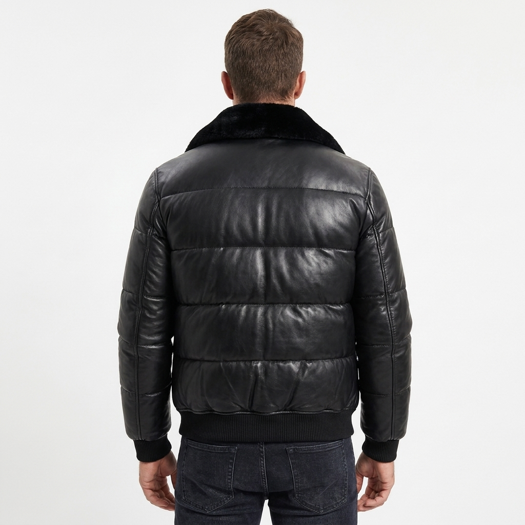 Mens Leather Jacket With Fur Inside – Quilted Bomber