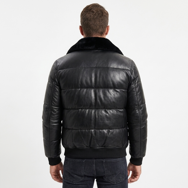 Mens Leather Jacket With Fur Inside – Quilted Bomber