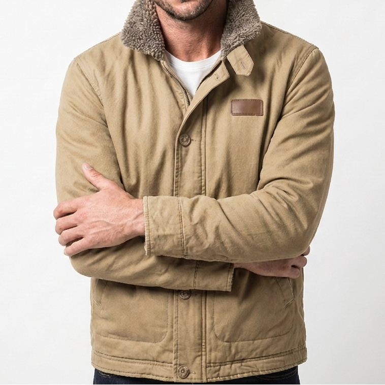 Men's Aviator Jacket – Canvas Shell Sherpa Collar Button-Zip