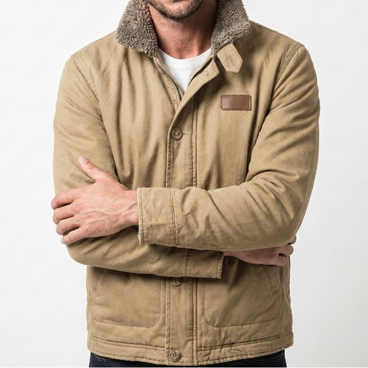 Men's Aviator Jacket – Canvas Shell Sherpa Collar Button-Zip