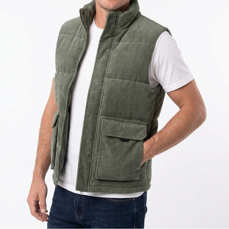 Men's Corduroy Utility Vest Multi Pocket Casual Sleeveless Jacket