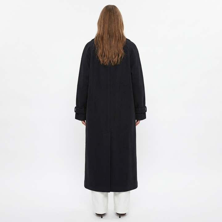 Women's Wool Long Coat – Oversized Maxi Notch Lapel Belted