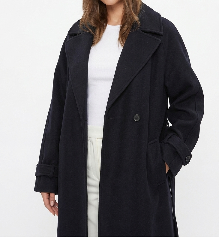Women's Wool Long Coat – Oversized Maxi Notch Lapel Belted