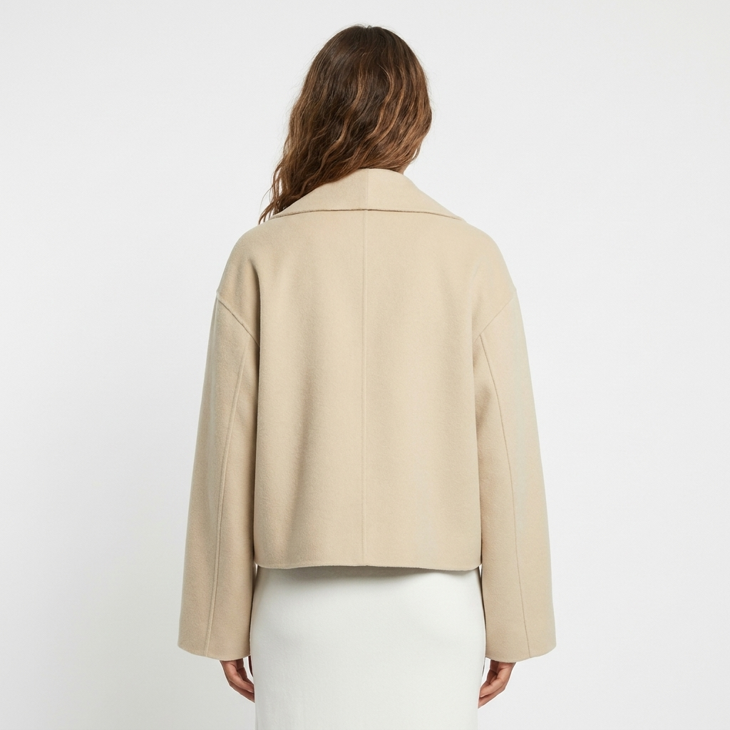 Women's Cropped Coat – Waterfall Lapel Wool-Look Boxy Open Front