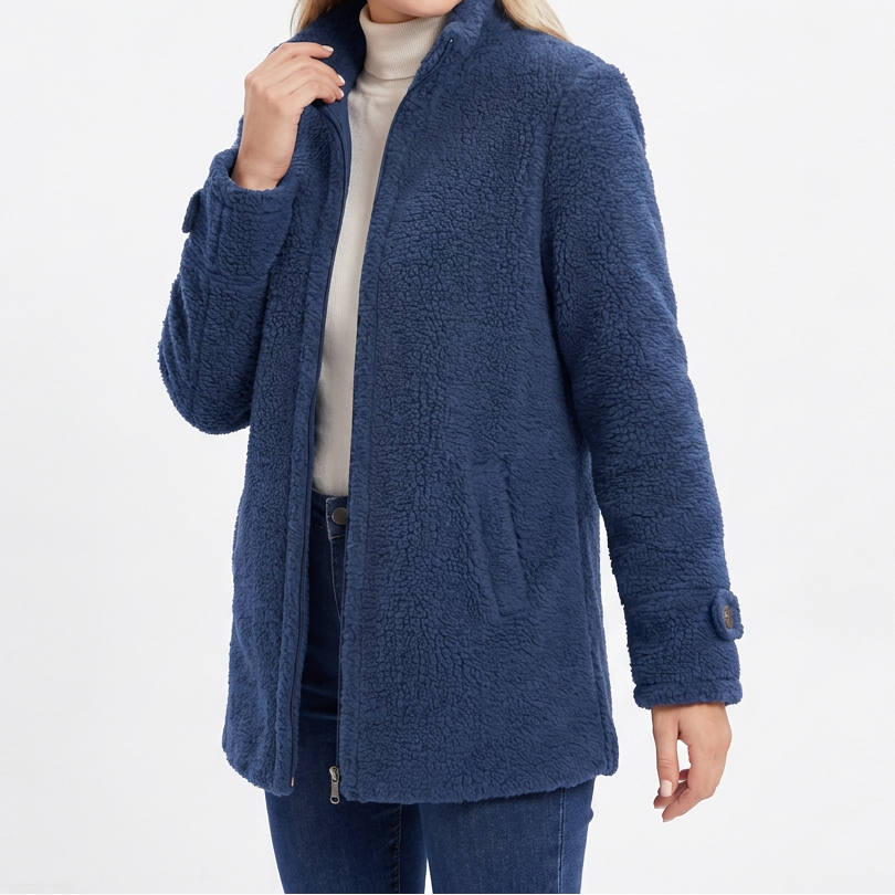 Women's Sherpa Coat – Teddy Bouclé Mid-Length Zip Stand Collar