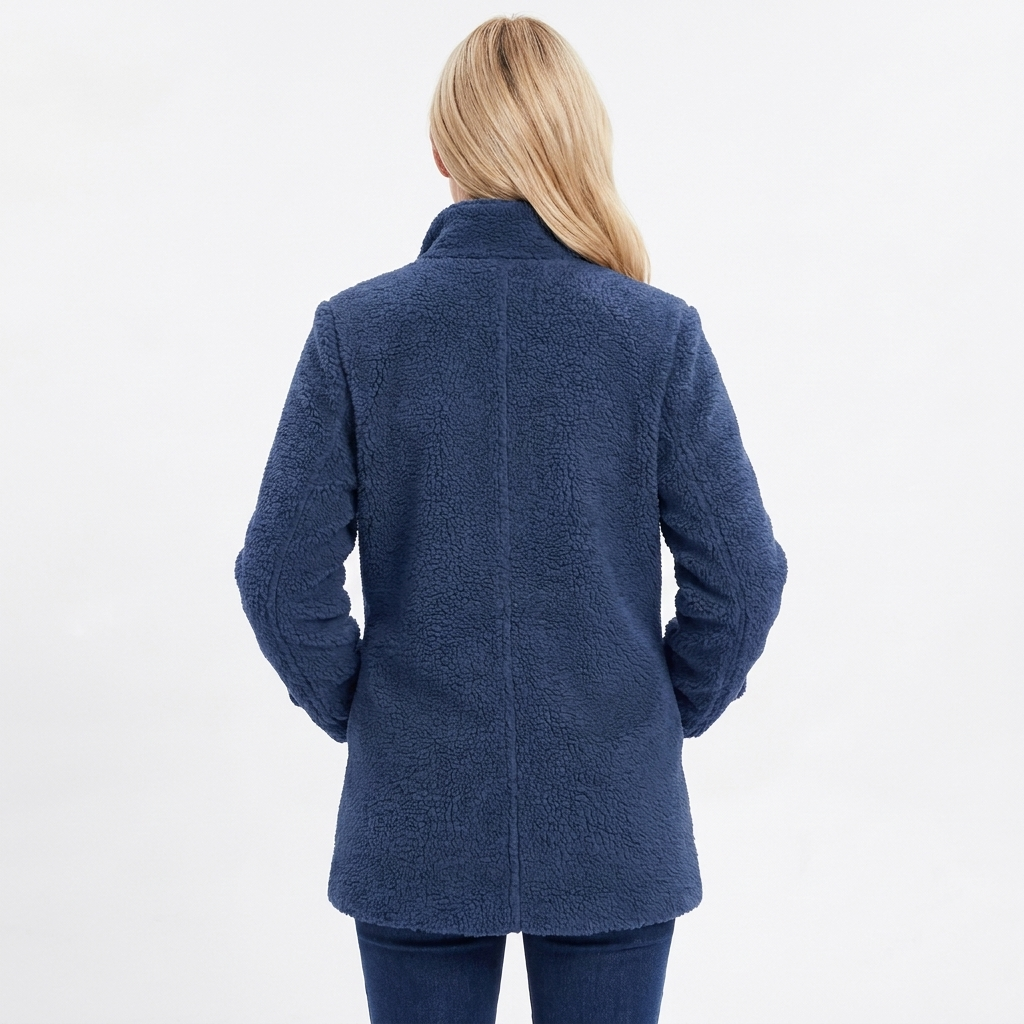Women's Sherpa Coat – Teddy Bouclé Mid-Length Zip Stand Collar