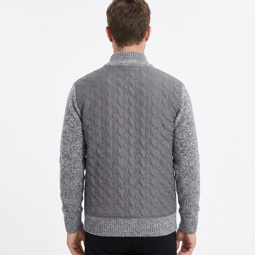 Men's Winter Jacket – Quilted Body Contrast Knit Sleeve Zip-Up