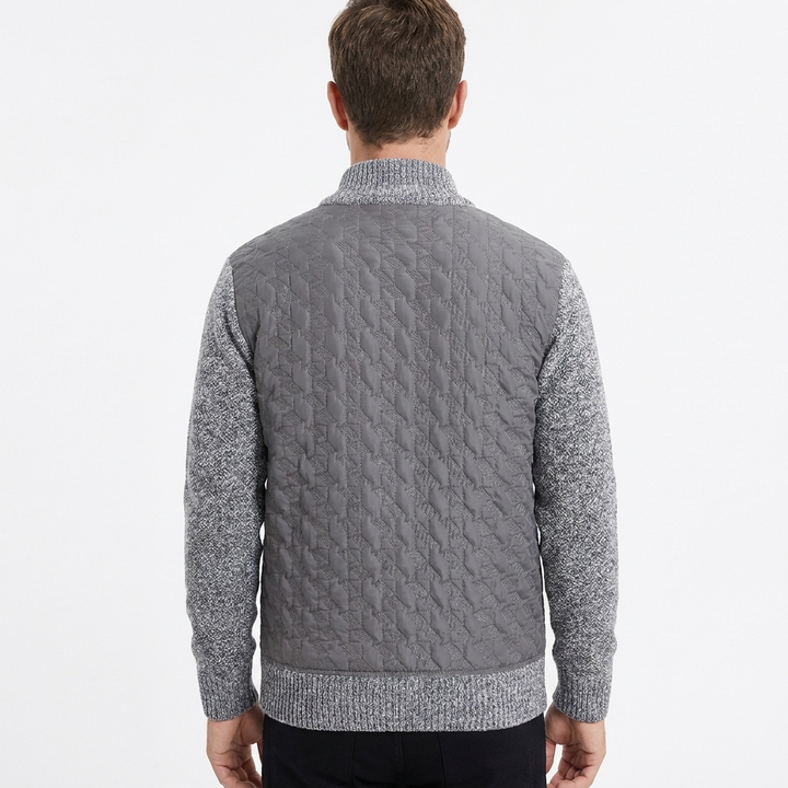 Men's Winter Jacket – Quilted Body Contrast Knit Sleeve Zip-Up