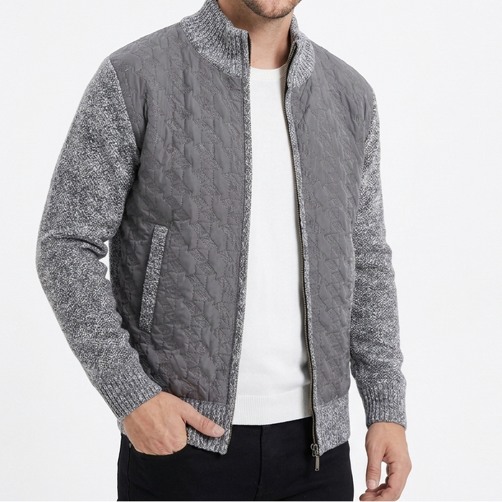 Men's Winter Jacket – Quilted Body Contrast Knit Sleeve Zip-Up
