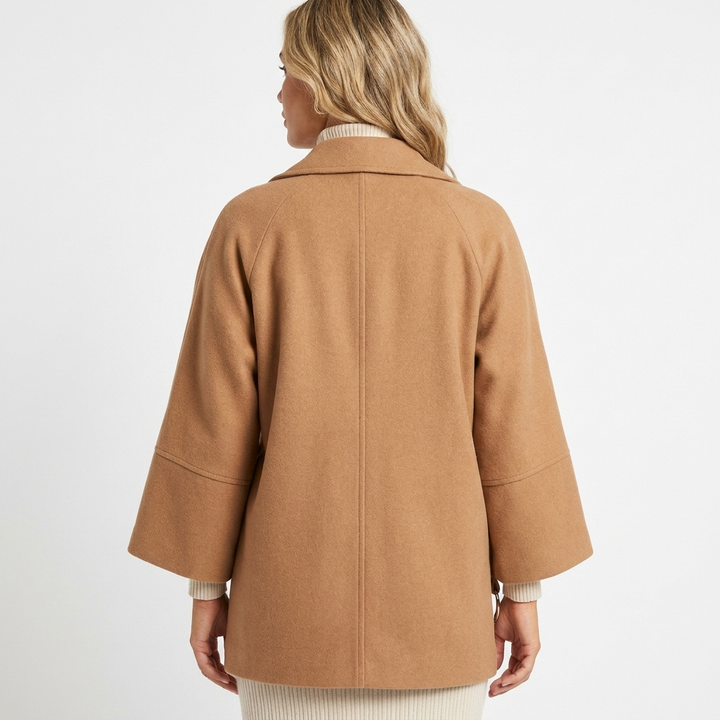 Women's Wool-Look Jacket – Oversized Belted D-Ring Wide Sleeve Crop