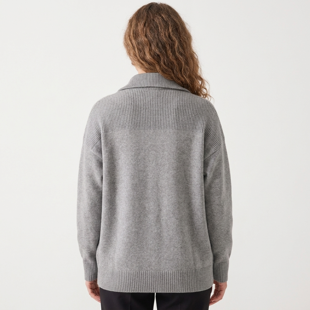 Women's Zip-Up Knit Jacket – Brushed Knit Ribbed Yoke Funnel Neck