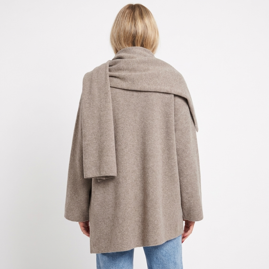 Women's Cape Jacket – Wool-Look Attached Scarf Wrap Open Front