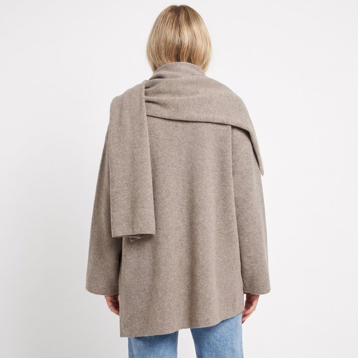 Women's Cape Jacket – Wool-Look Attached Scarf Wrap Open Front