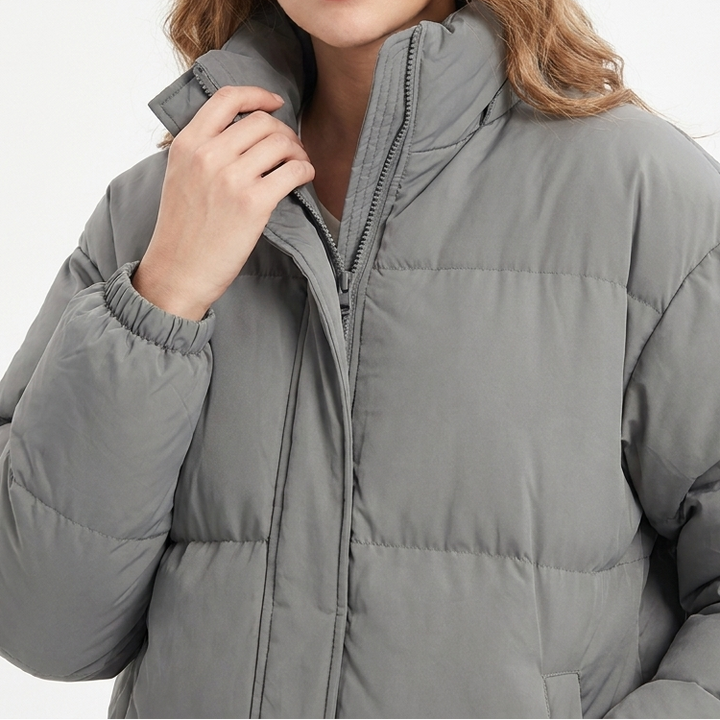Women's Quilted Oversized Puffer Jacket with Stand Collar