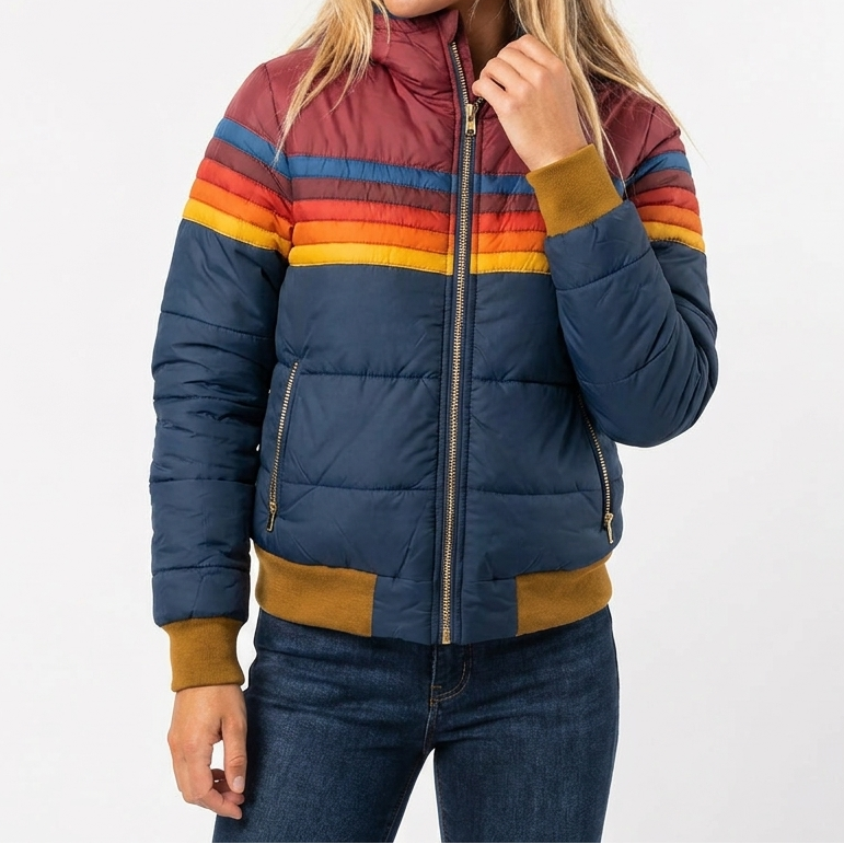 Women's Stripe Ribbed Puffer Jacket