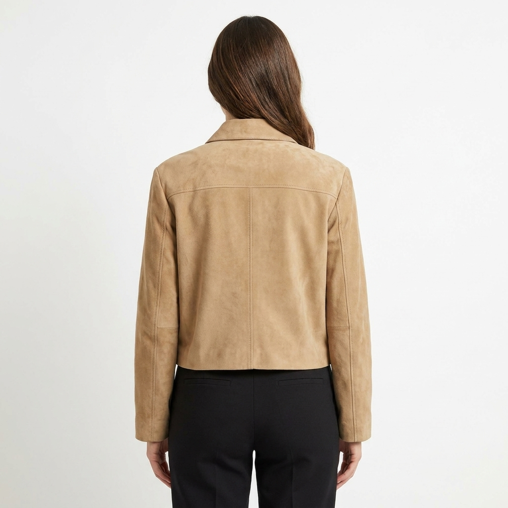 Women's Suede Chore Coat with Flap Pockets and Button Front