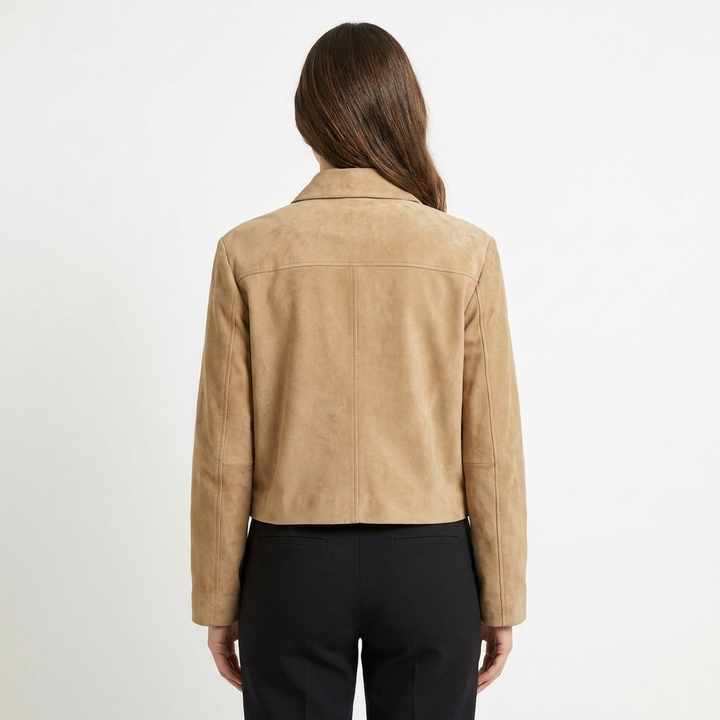Women's Suede Chore Coat with Flap Pockets and Button Front
