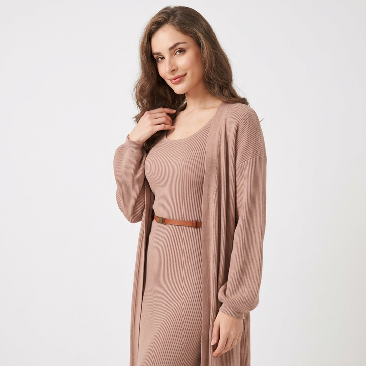 Women's Knit Maxi Dress and Cardigan Two-Piece Set