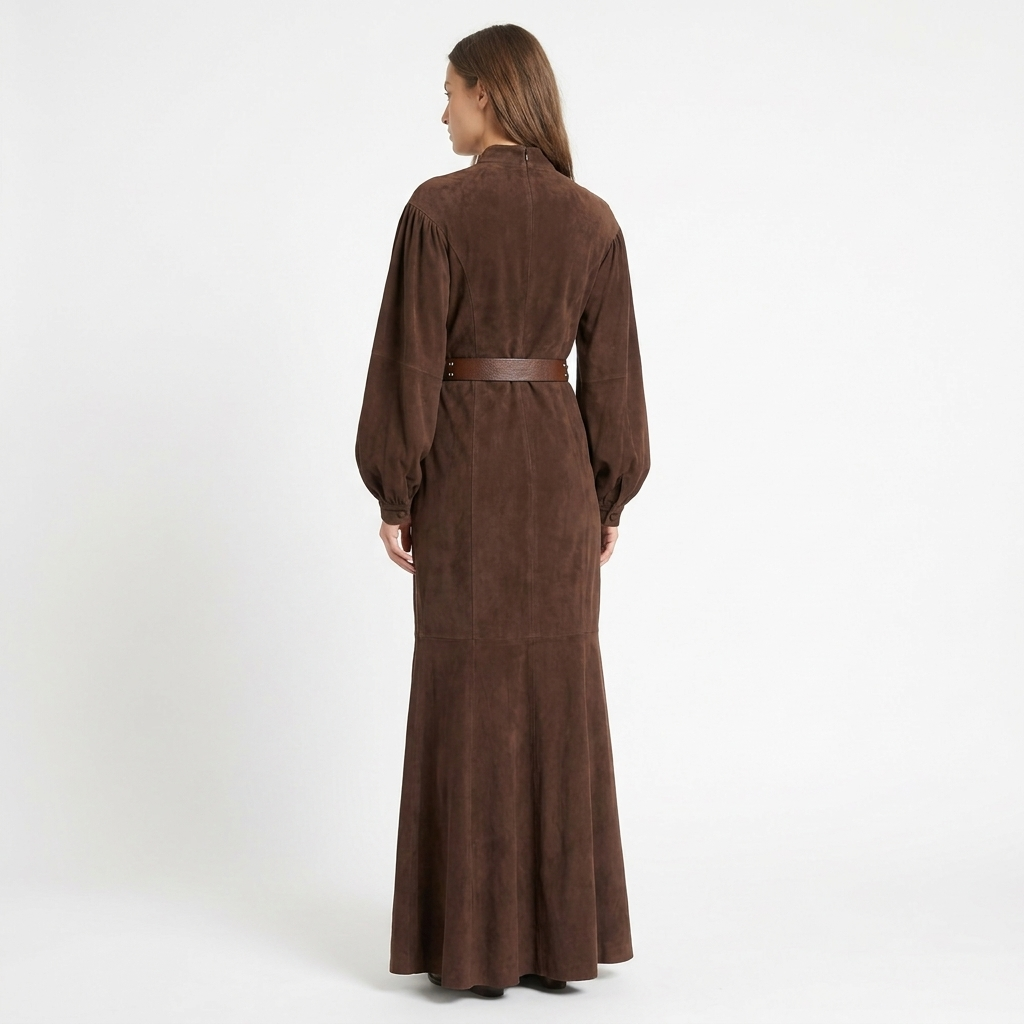 Women's Bishop Sleeve Mock Neck Mermaid Maxi Dress