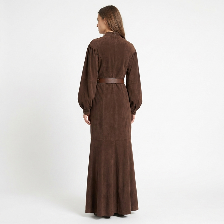 Women's Bishop Sleeve Mock Neck Mermaid Maxi Dress