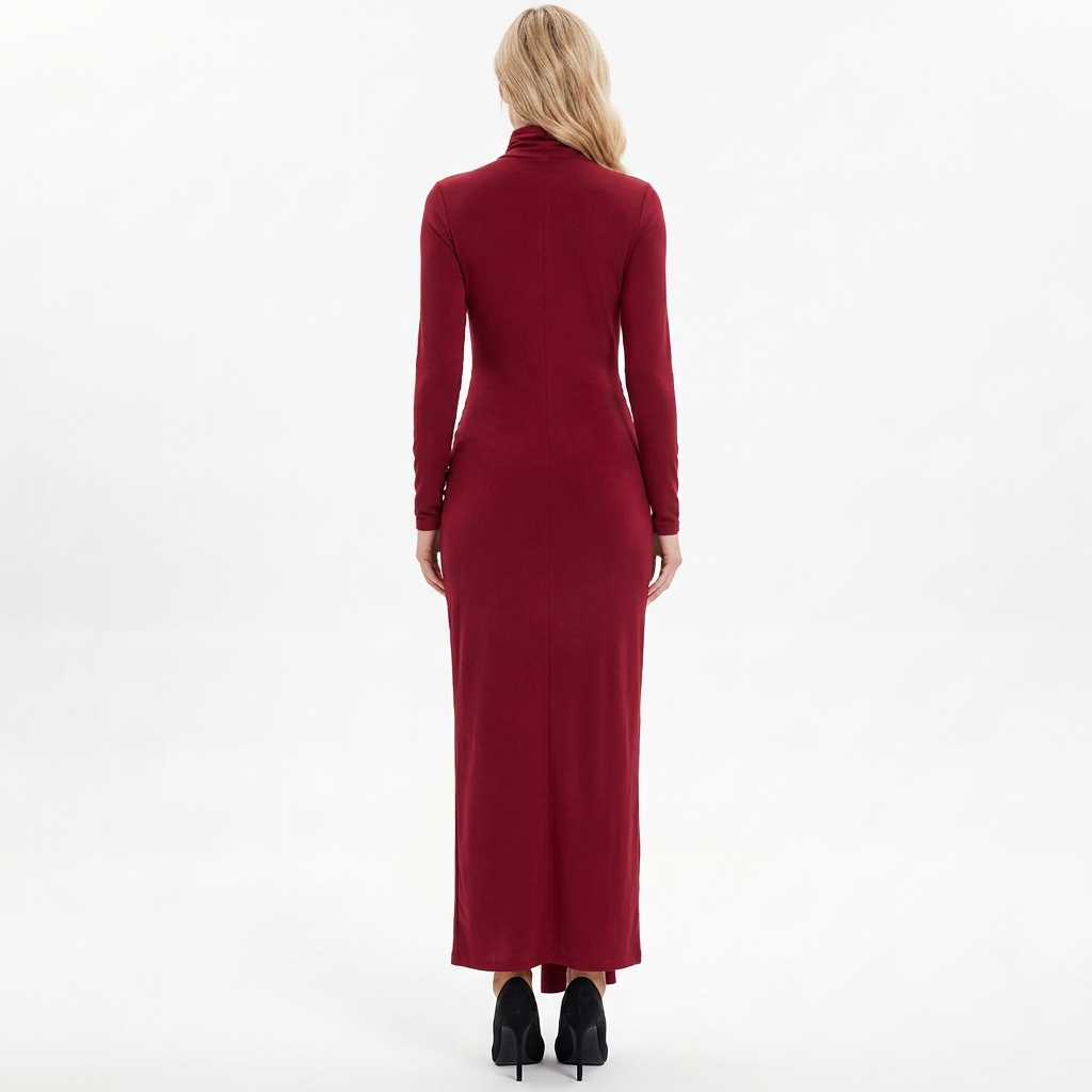 Women's Turtleneck Jersey Maxi Dress
