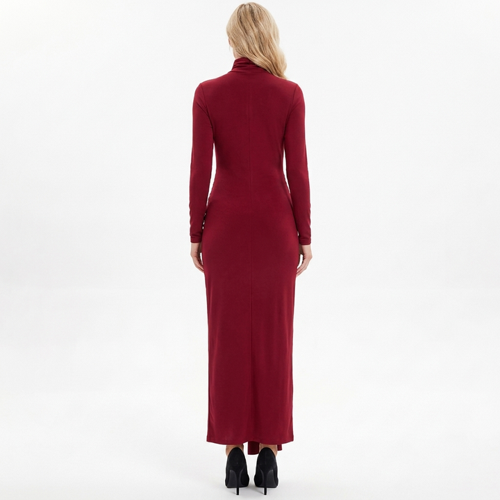 Women's Turtleneck Jersey Maxi Dress