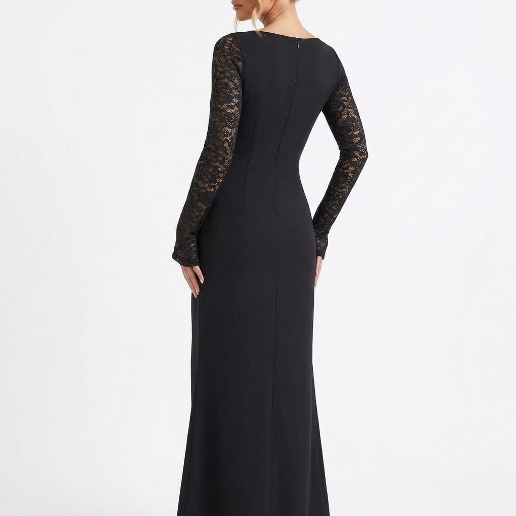 Women's Long Sleeve Lace Bustier Maxi Dress