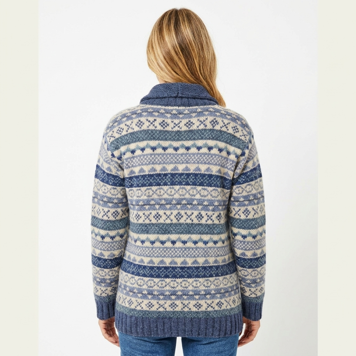 Women's Oversized Fair Isle Cardigan with Shawl Collar