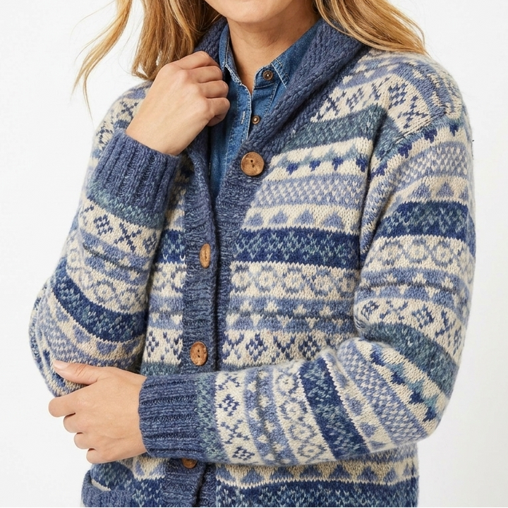 Women's Oversized Fair Isle Cardigan with Shawl Collar