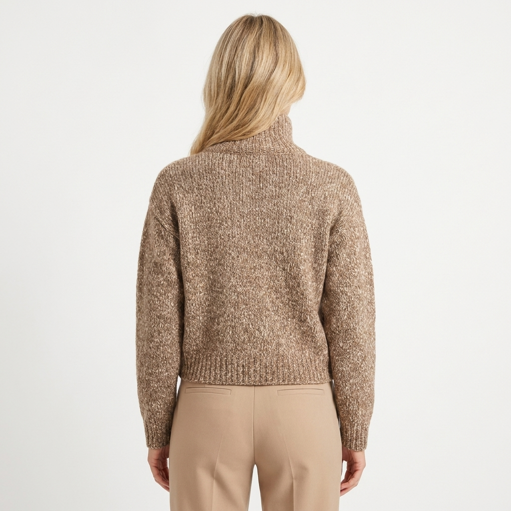 Women's Cropped Knit Cardigan with Funnel Neck