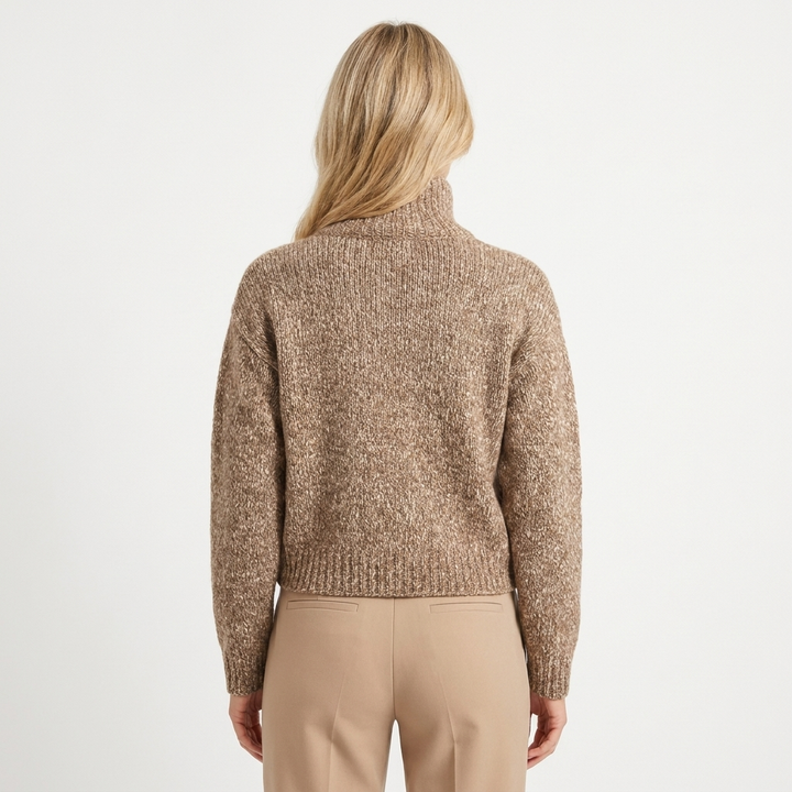 Women's Cropped Knit Cardigan with Funnel Neck