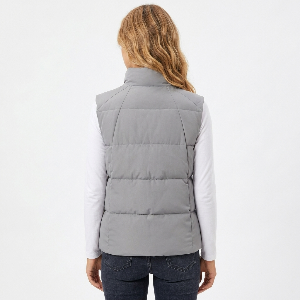 Women's Quilted Sleeveless Puffer Vest with Stand Collar and Chest Pocket