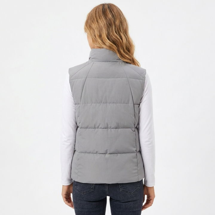 Women's Quilted Sleeveless Puffer Vest with Stand Collar and Chest Pocket