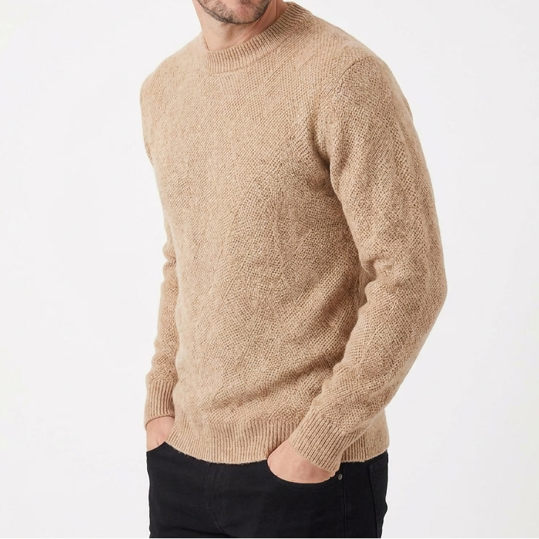 Men's Jacquard Knit Jumper with Crew Neck