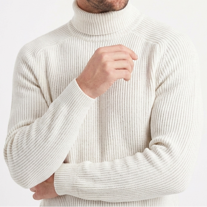 Men's Ribbed Knit Turtleneck Jumper with Contrast Trim