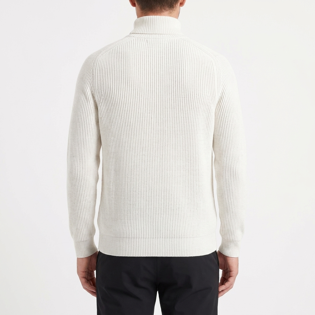Men's Ribbed Knit Turtleneck Jumper with Contrast Trim