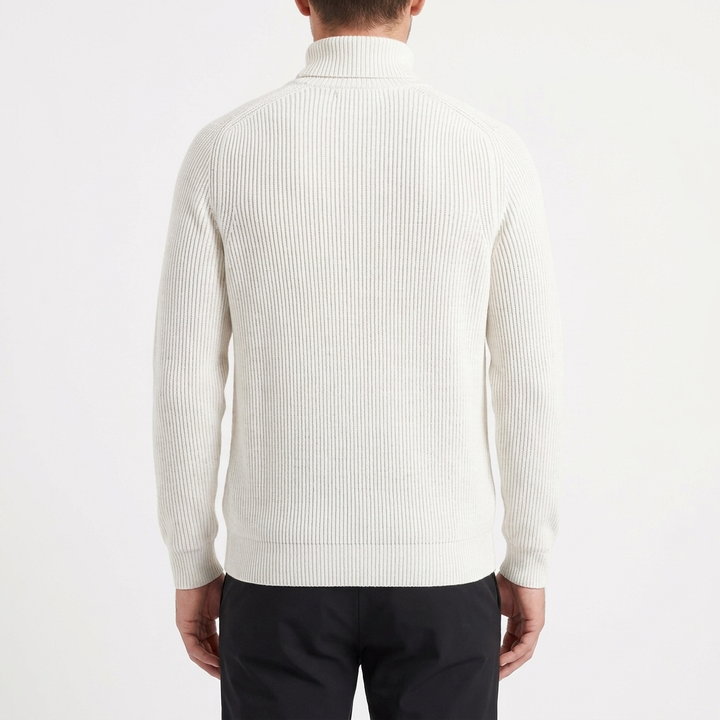 Men's Ribbed Knit Turtleneck Jumper with Contrast Trim