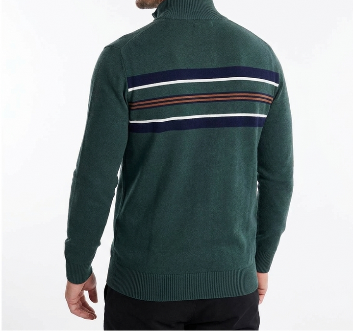 Men's Knit Stripe Quarter Zip with Ribbed Hem