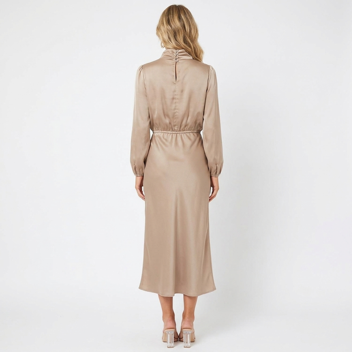 Women's Satin Cowl Neck Elasticated Waist Midi Dress