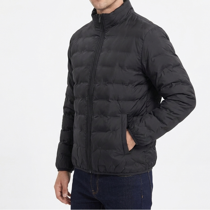 Men's Quilted Puffer Jacket with Stand Collar