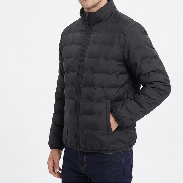 Men's Quilted Puffer Jacket with Stand Collar