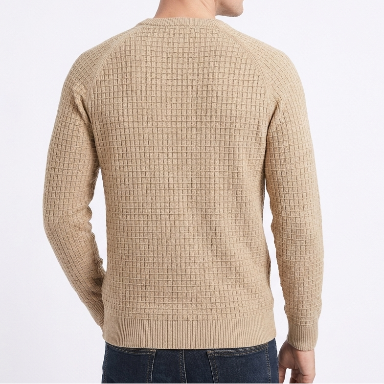 Men's Waffle Knit Jumper with Crew Neck and Raglan Sleeve