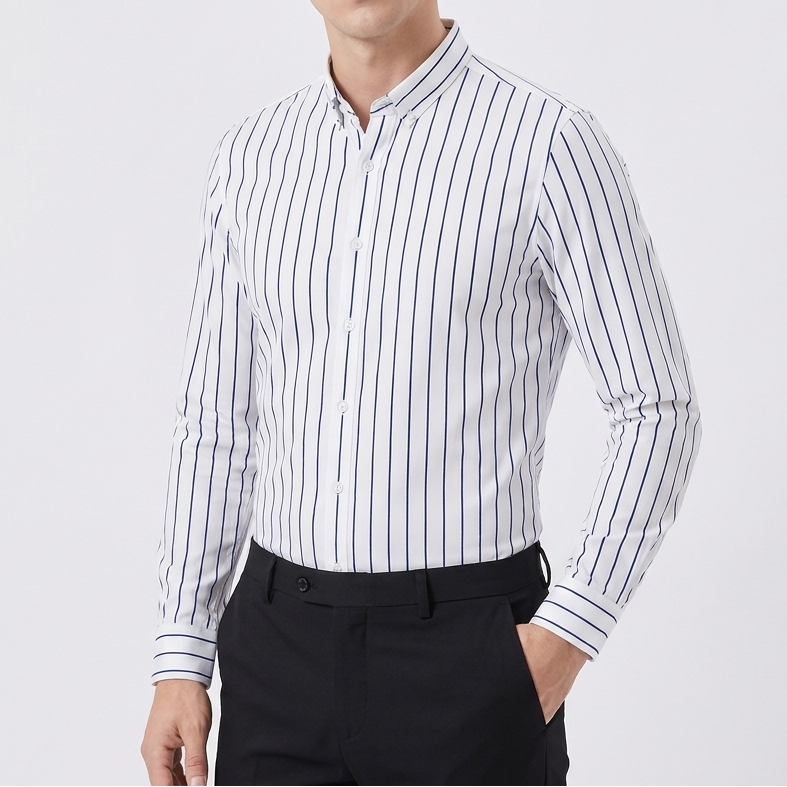 Men's Striped Long Sleeve Shirt with Button-Down