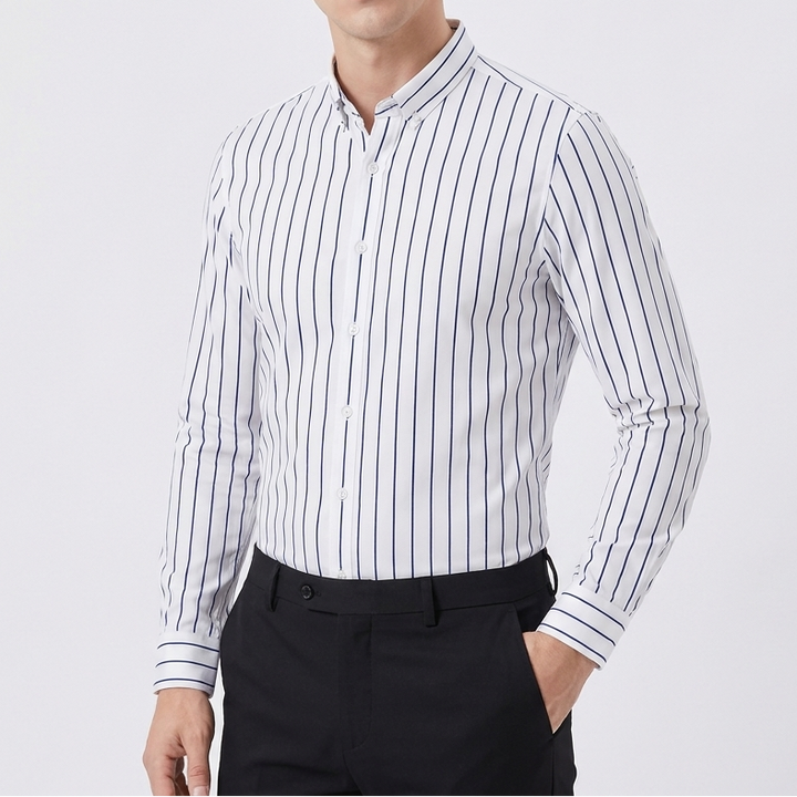 Men's Striped Long Sleeve Shirt with Button-Down