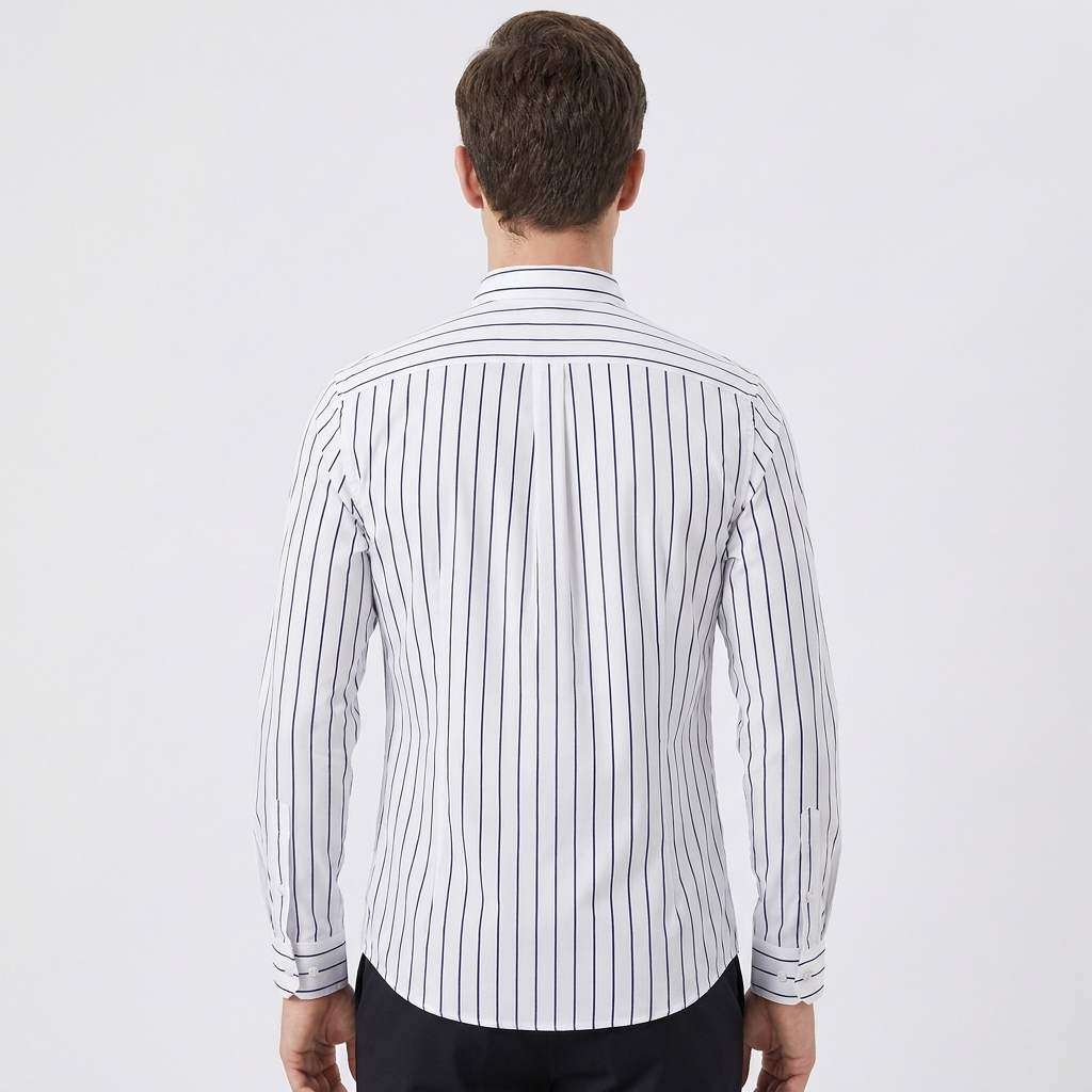 Men's Striped Long Sleeve Shirt with Button-Down