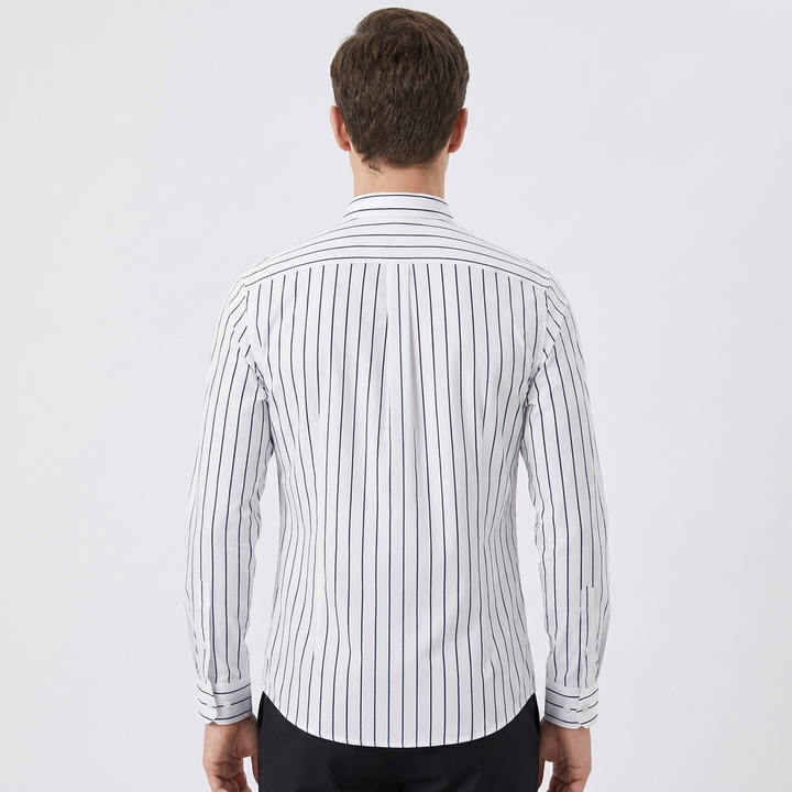 Men's Striped Long Sleeve Shirt with Button-Down