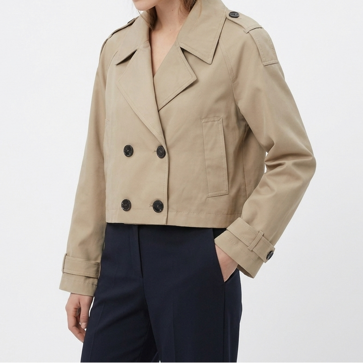 Women's Cropped Double Breasted Trench Coat